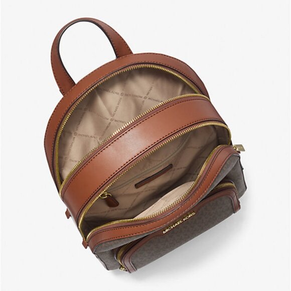 New Michael Kors Jaycee Medium Logo Backpack Brown - Picture 2 of 4